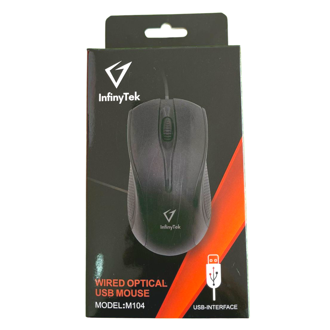 MOUSE INFINYTEK M104 BLACK CAJA NEGRA & TOMATE - M104