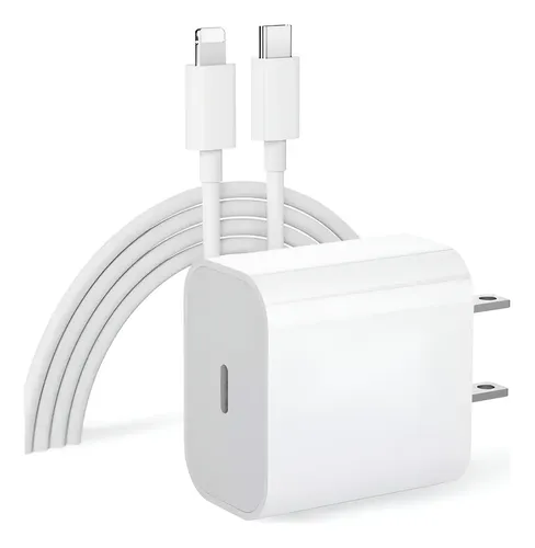 cargador cubo +  cable tipo c a lightning iphone 25w