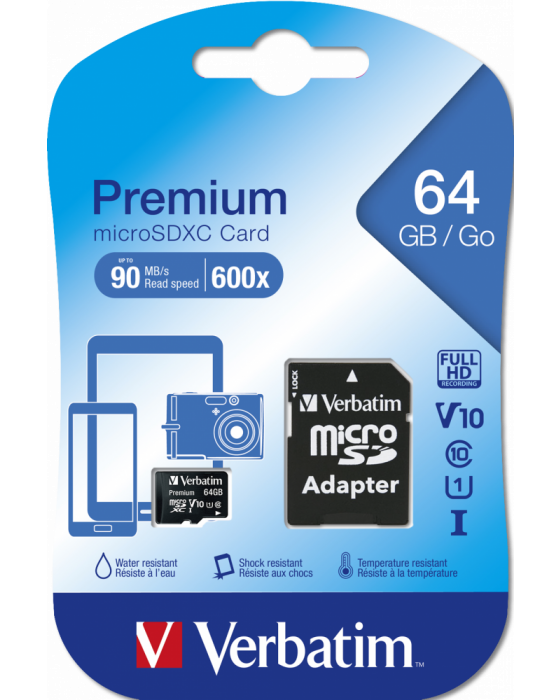 MICRO SD VERBATIM 44084 64GB CLASE 10 ADAPTADOR SD