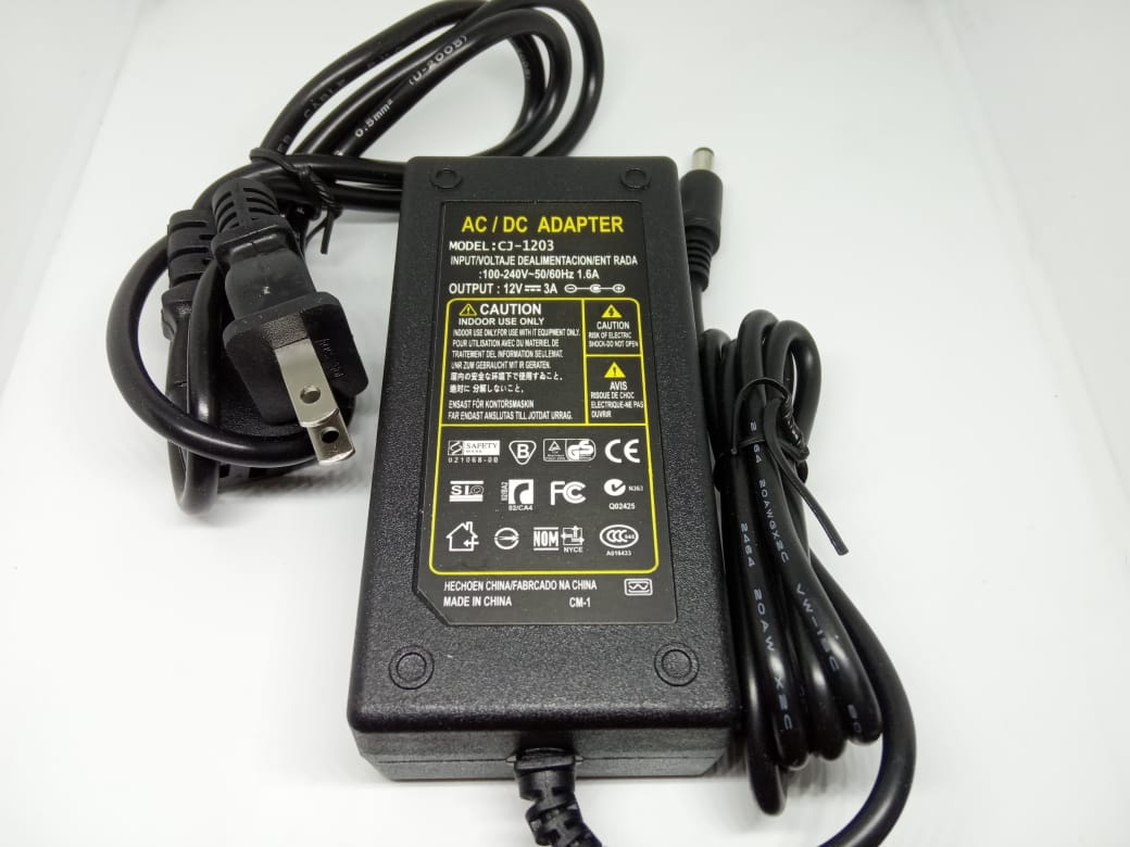 CARGADOR PARA CAMARA DE SEGURIDA 12V A 3AMP.