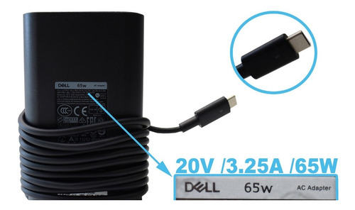 CARGADOR LAPTOP DELL 20V 3.25A 65W TIPO C