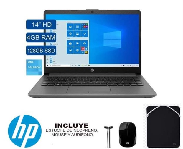 LAPTOP HP 14-CF2538LA– 14” HD - CELERON N4020 -4GB RAM-128GB SSD–TECLADO ESPAÑOL - WINDOWS 11