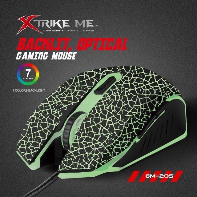 MOUSE XTRIKE ME GM-205 - DPI: 800/1200/2400/3200 - SENSOR OPTICO - 6 BOTONES- USB 2.0 - CABLE 1.5M - LUZ RGB DE FONDO