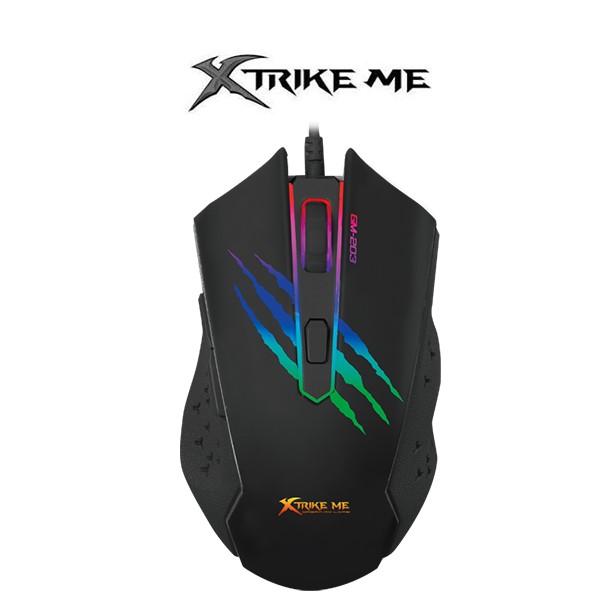 MOUSE XTRIKE ME GM-203 - DPI: 800/1200/1600/2400 – SENSOR OPTICO – 6 BOTONES – USB 2.0 – CABLE 1.5M - LUZ DE FONDO ARCO IRIS