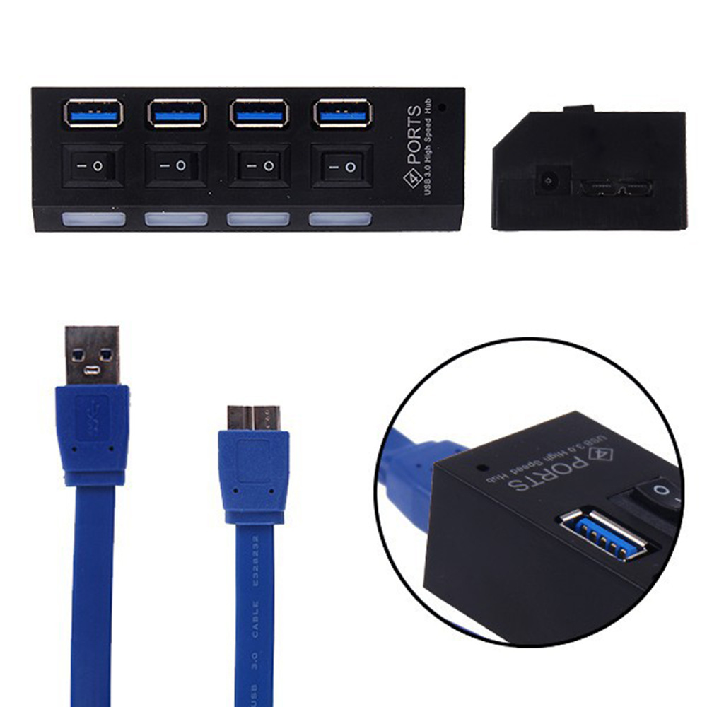 HUB 4 PUERTOS USB 3.05 5GBPS NEGRO AE-USB3.0H407